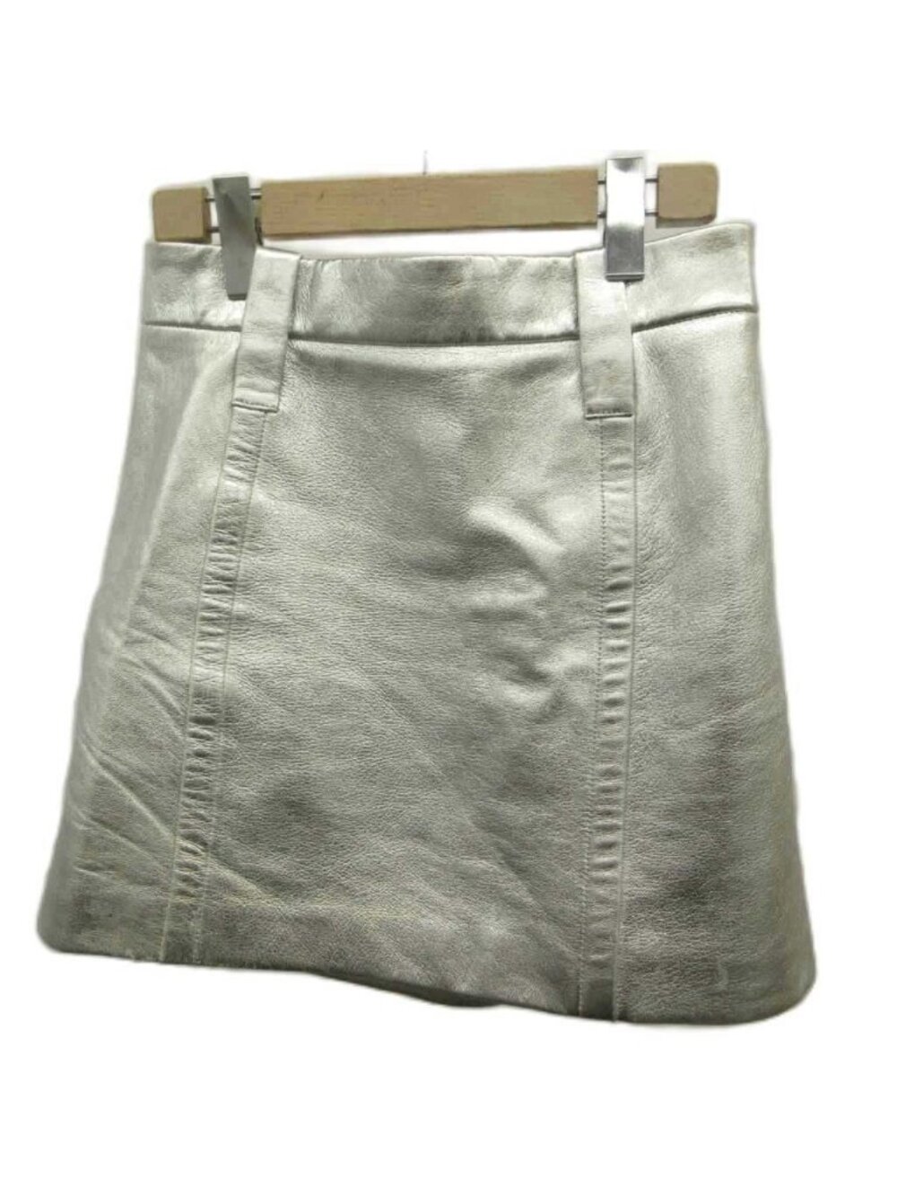 Prada Metallic Leather Mini Skirt Trapezoid Silver Colored
